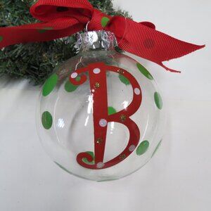 Clear Round Ornament Monogram Letter B Green polka dots